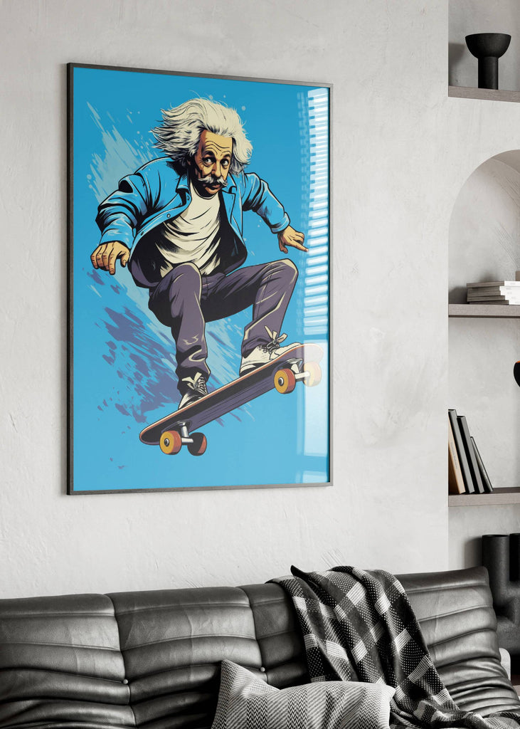 Albert Einstein auf dem Skateboard