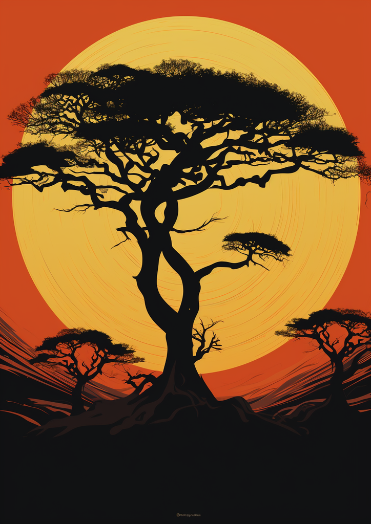 Afrikanischer Baum bei Sonnenuntergang